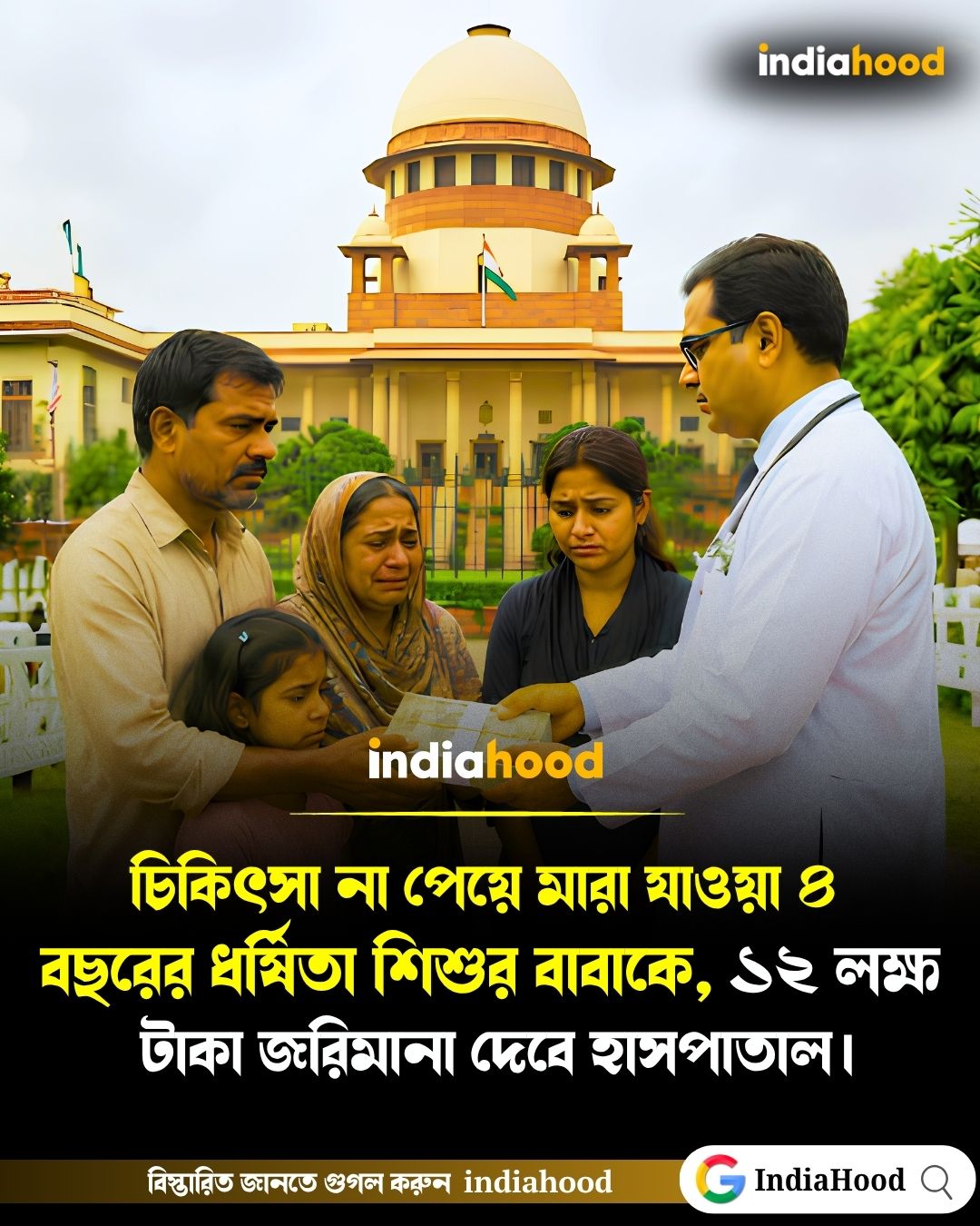 চিকিৎসা না পেয়ে মারা যাওয়া ৪ বছরের ধর্ষিতা শিশুর বাবাকে ১২ লক্ষ টাকা জরিমানা দেবে দুই হাসপাতাল